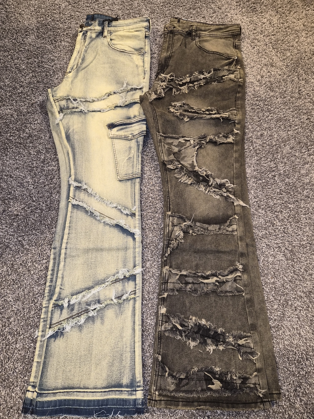 Slim Straight Distressed Jeans - Light Blue and Charcoal